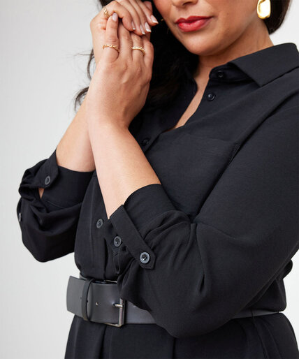 Tiered Black Shirt Dress with Belt Image 5
