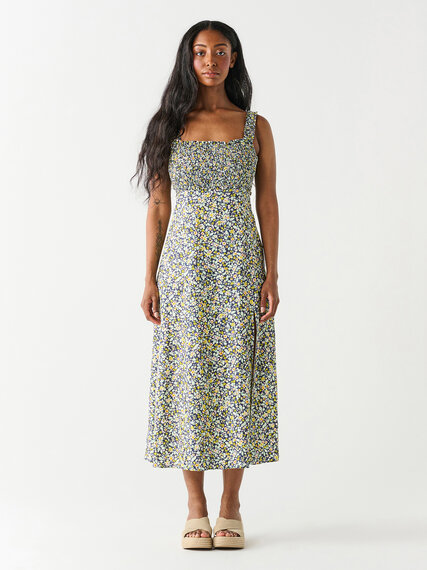 Smocked Bodice Linen Midi Dress by Dex Image 1