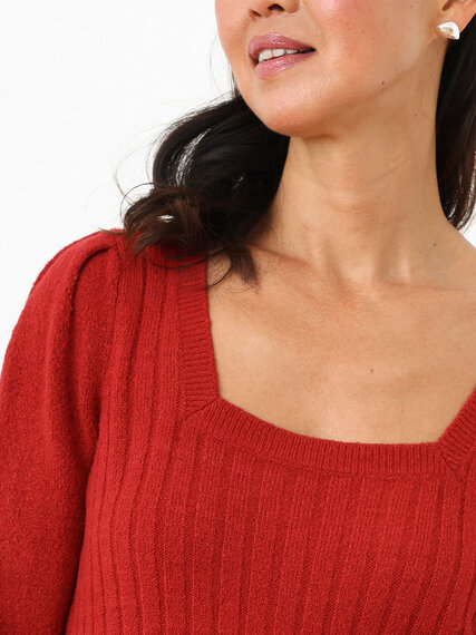 Petite Square Neck Pullover with Puff Shoulders Image 5
