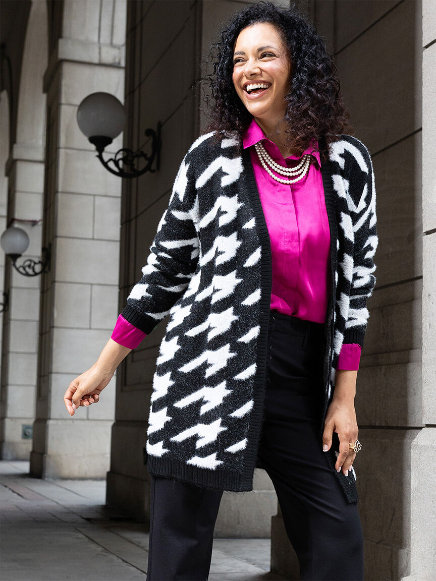 Knit Eyelash Houndstooth Cardigan Cleo 4000011028