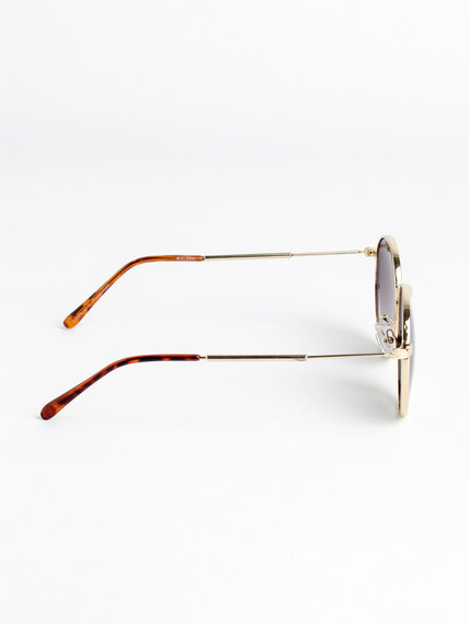 Gold Round Sunglasses with Gold Metal Arms Image 2