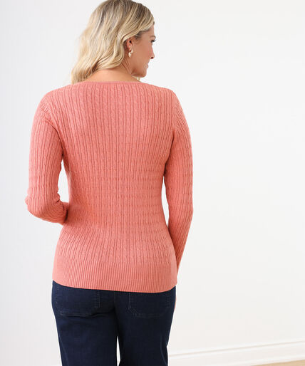 Scoop Neck Cable Knit Fitted Sweater Image 4