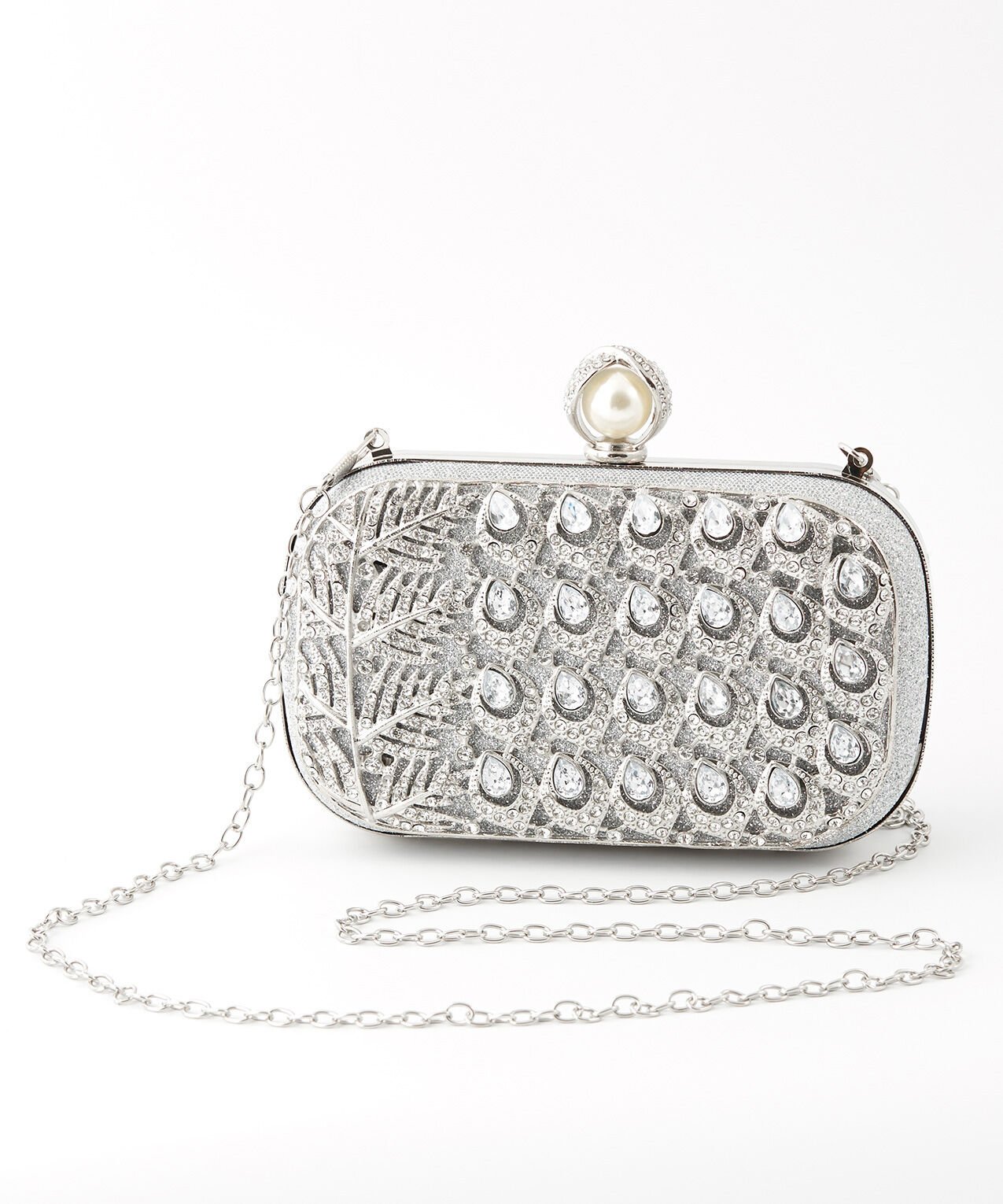 Small Silver Jewel Encrusted Clutch Cleo 4000008717