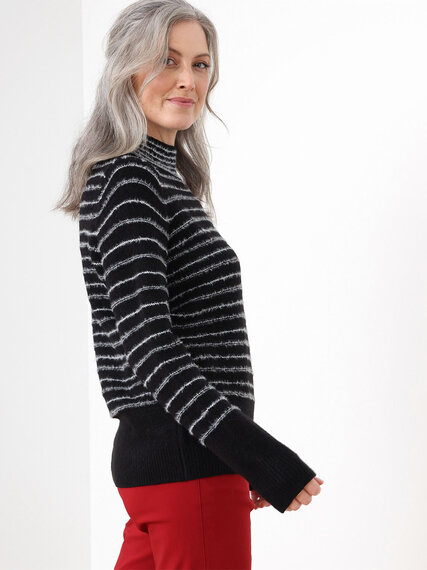 Fuzzy Stripe Mock Neck Pullover Sweater Image 3