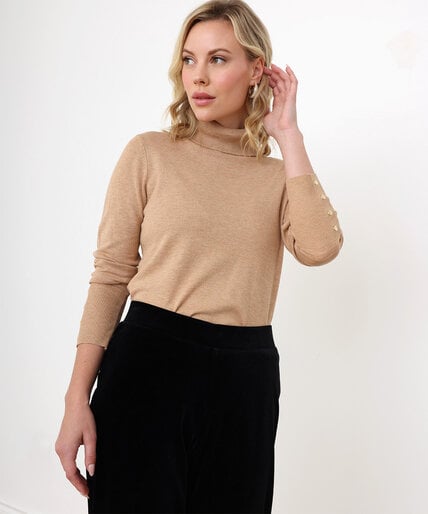 Petite Turtleneck Sweater with Button Detail Image 1