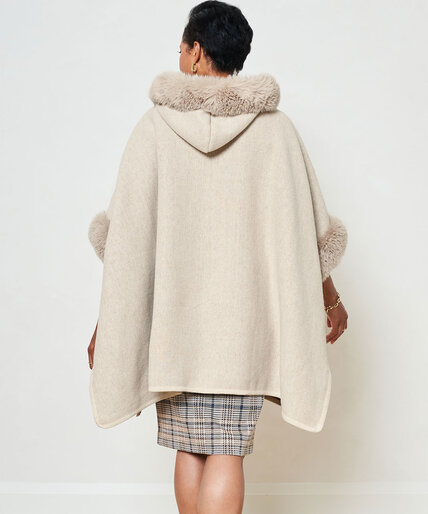 Hooded Fur Trim Poncho Image 3