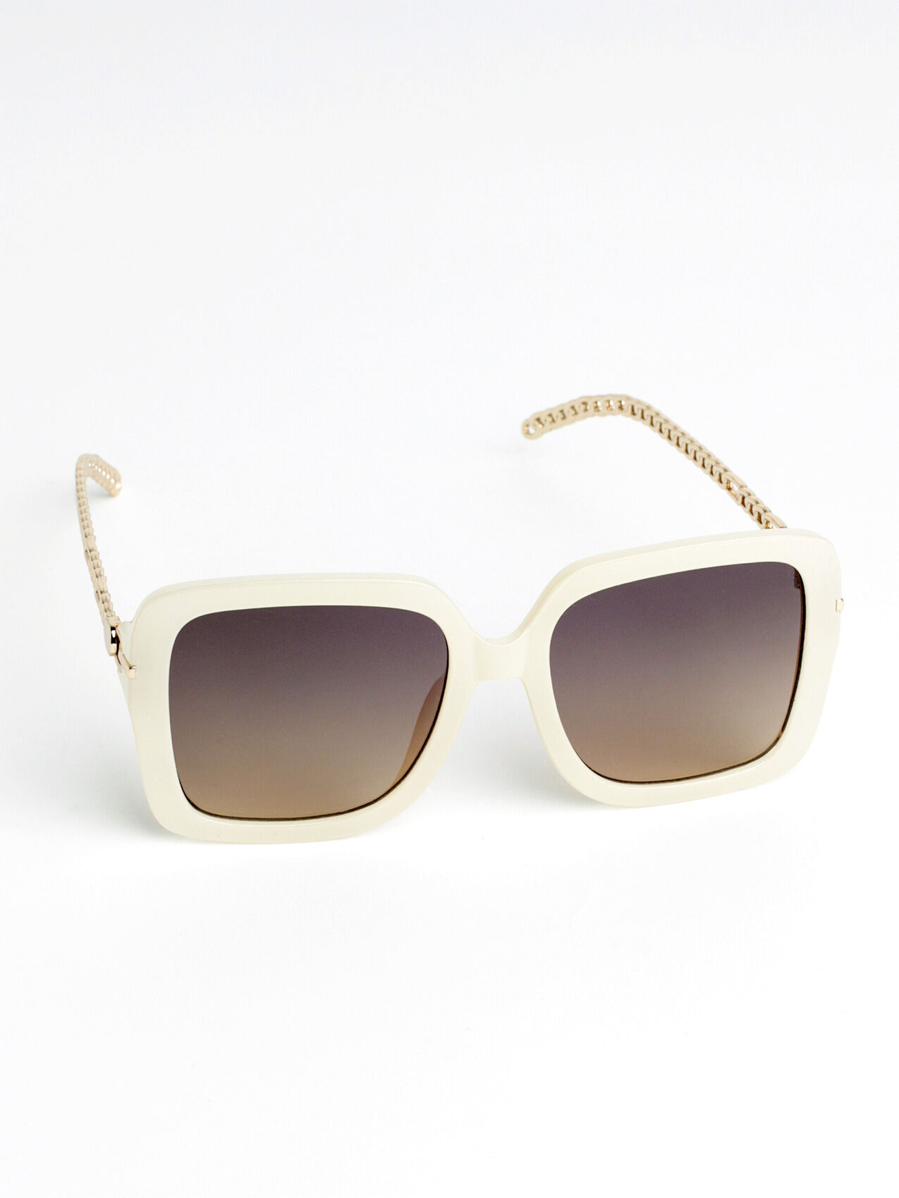 Cream Sunglasses with Gold Metal Chain Arms