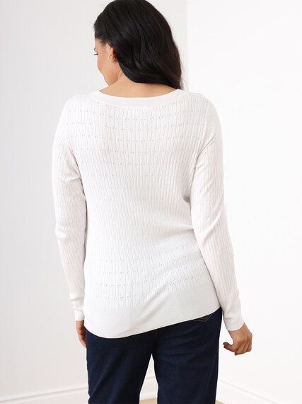 Long Sleeve Pointelle Pullover Sweater Image 3