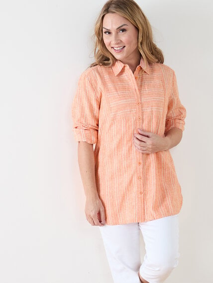 Petite Striped Button Front Relaxed Fit Shirt Image 4
