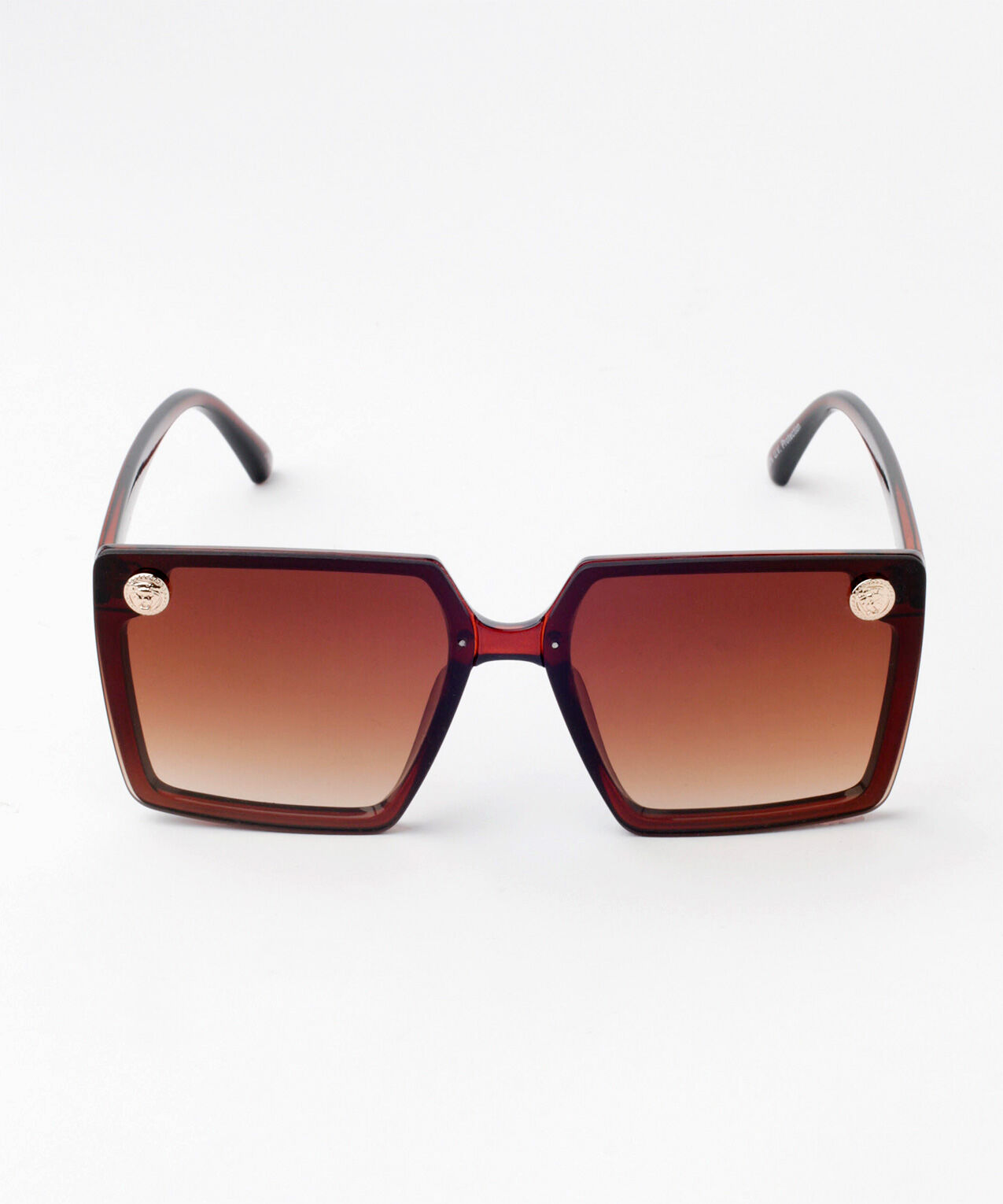 Large Square Frame Sunglasses with Gold Metal Rivets