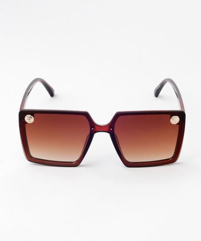 Large Square Frame Sunglasses with Gold Metal Rivets