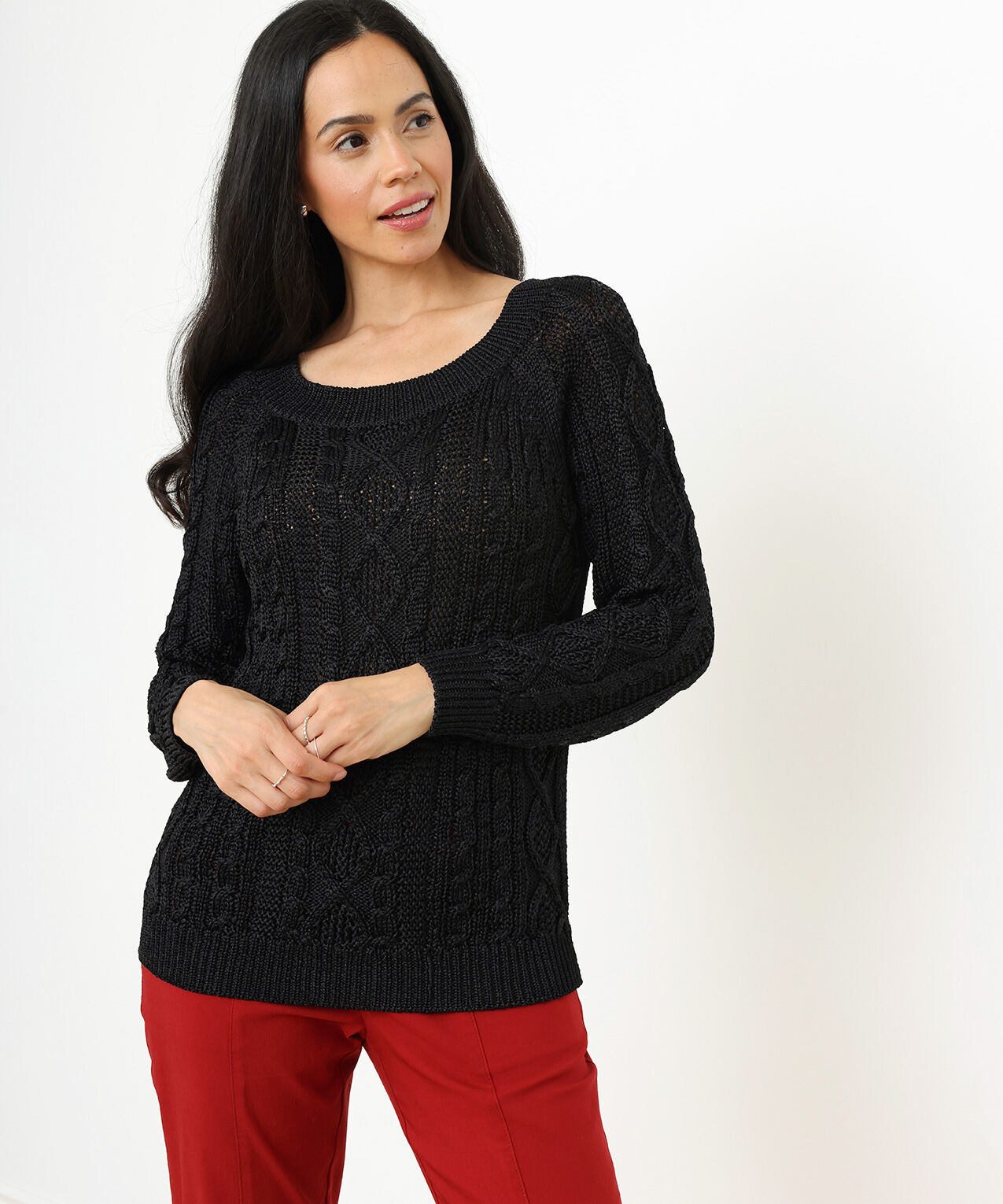 Petite Cable-Knit Metallic Pullover Sweater