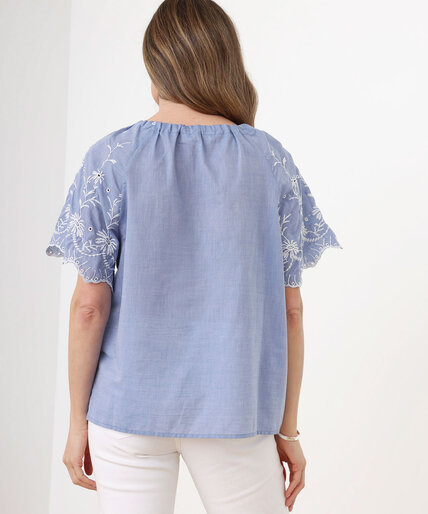 Embroidered Short Sleeve Tie Front Blouse Image 5