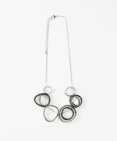 Short Silver & Gunmetal Asymmetrical Circle Necklace