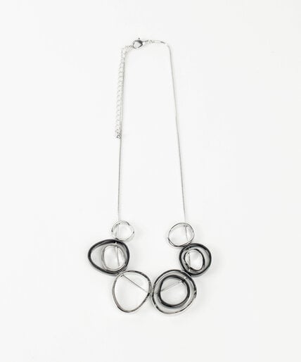 Short Silver & Gunmetal Asymmetrical Circle Necklace Image 3