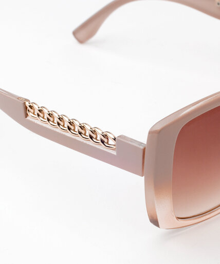 Large Square Frame Sunglasses with Gold Metal Chain Detail Image 3