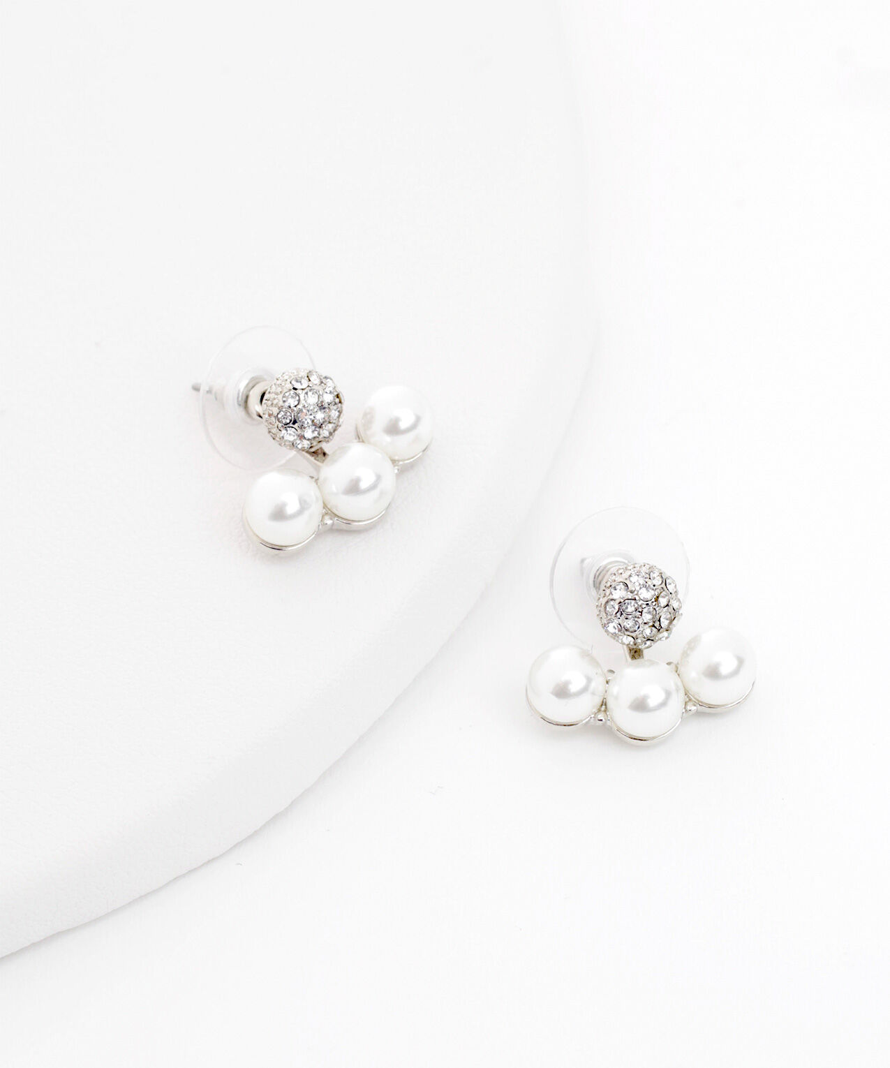Small Silver Earrings with Pearls & Rhinestones
