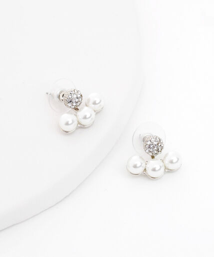 Small Silver Earrings with Pearls & Rhinestones Image 1