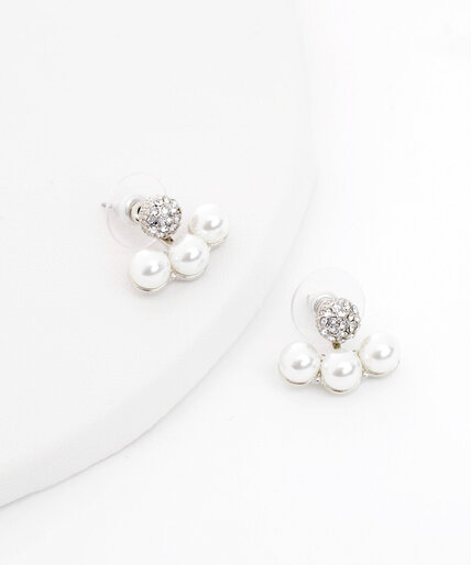 Small Silver Earrings with Pearls & Rhinestones Image 1