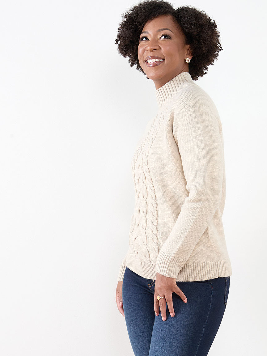 Petite Mock Neck Cable Knit Sweater Cleo 4000011009