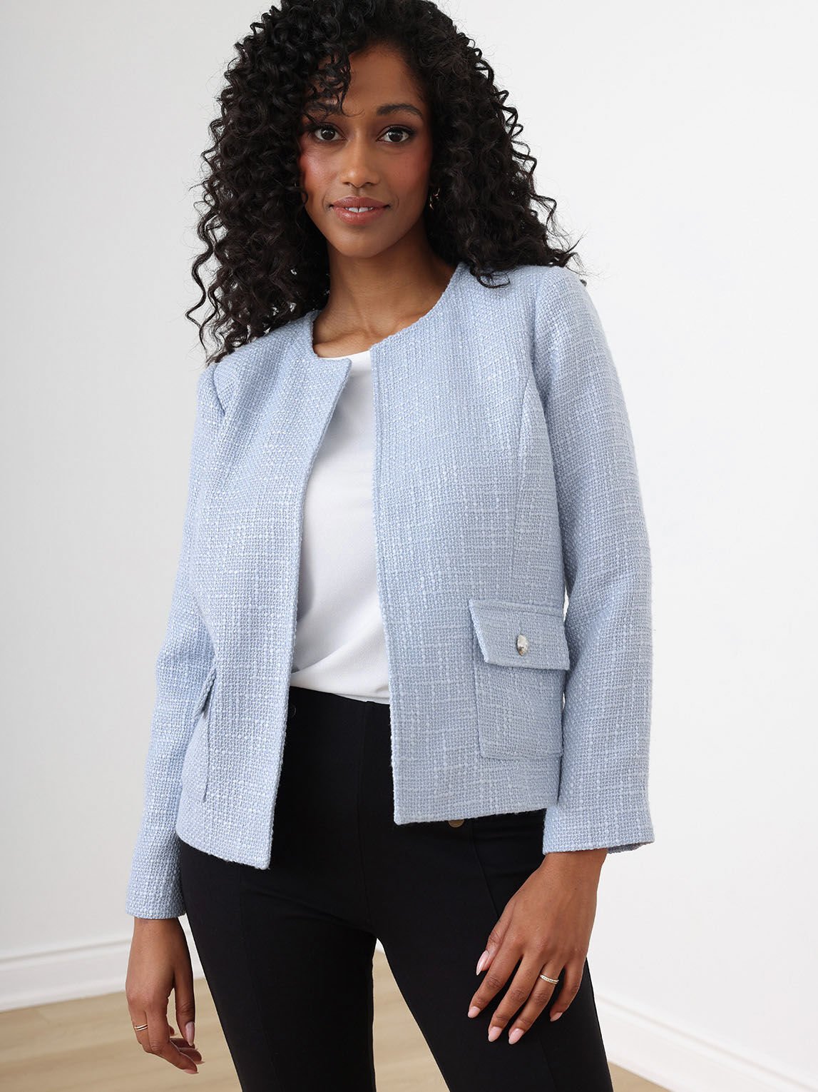 Petite Tweed Blazer Light Cornflower