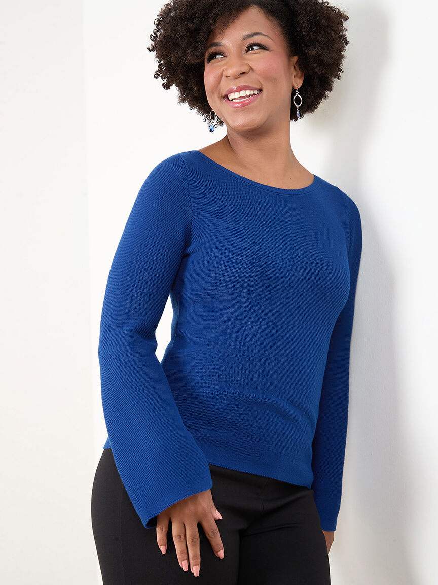Petite bell sleeve pullover sweater Cleo Cobalt XL