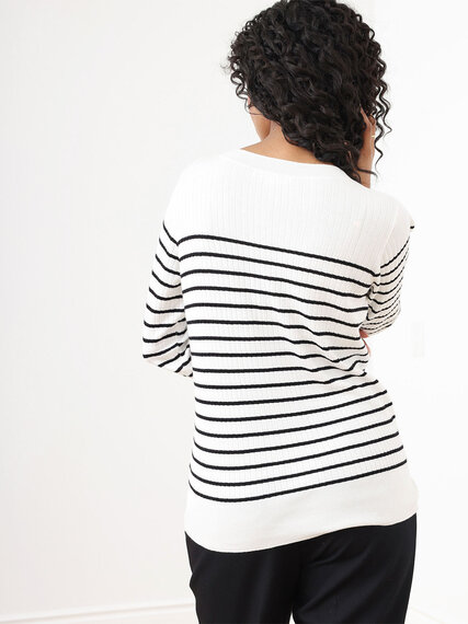 Petite Long Sleeve Striped Pullover Sweater with Button Detail Image 5