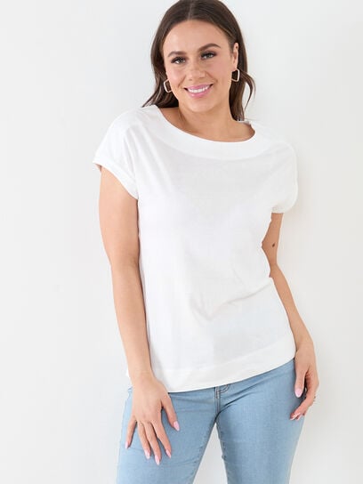 Short Sleeve Rolled Cuff Boatneck Top