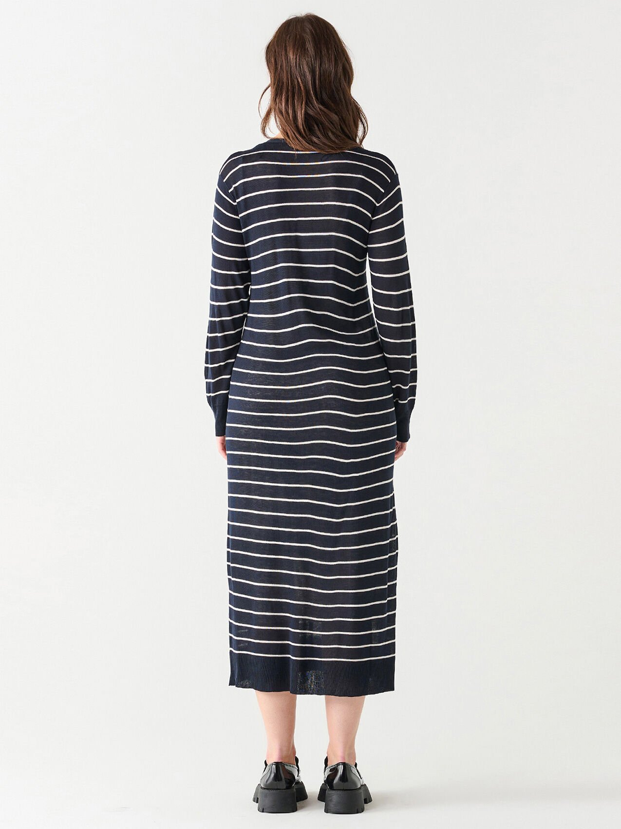 Black Tape Stripe Long Cardigan NVY WHT M