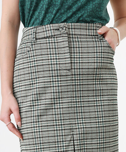 Jacquard Pine Plaid Front Slit Pencil Skirt Image 5