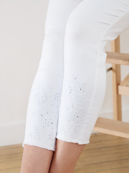 White Embroidered Pull-On Crop Jeans  Image 2
