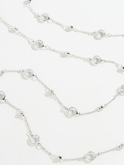 Long Silver Necklace with Glass Stones