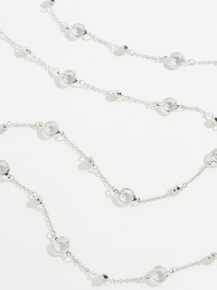 Long Silver Necklace with Glass Stones Image 4
