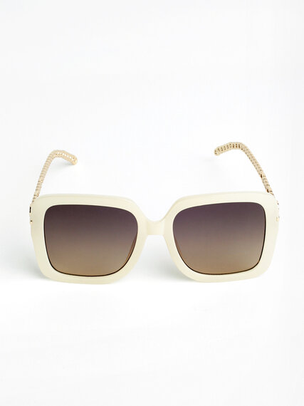 Cream Sunglasses with Gold Metal Chain Arms Image 4