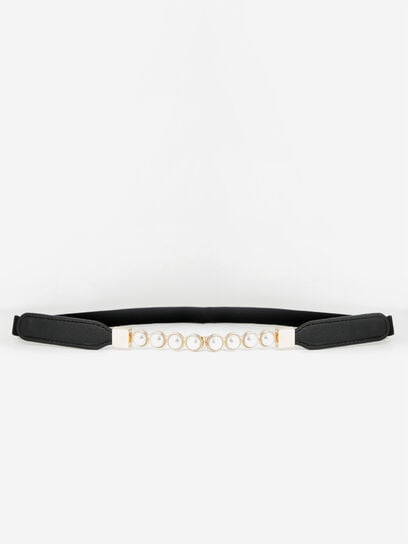 Skinny Stretch Belt with Pearl Buckle