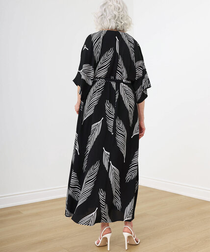 Crepe Feather Print Wrap Maxi Dress Image 6