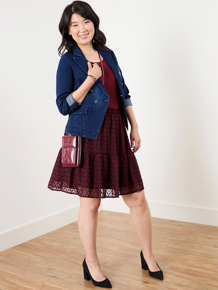Textured Knee Length Skirt Cleo 4000011149