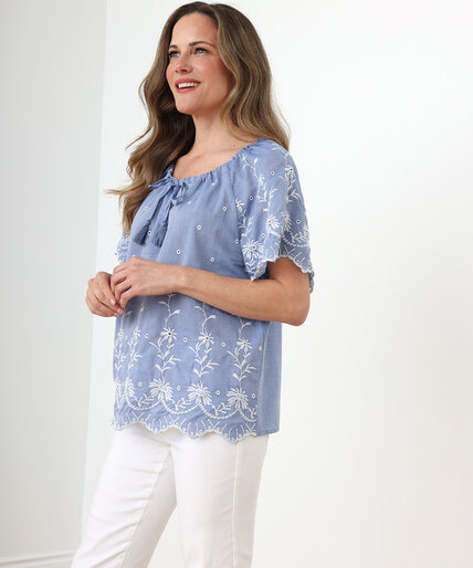Embroidered Short Sleeve Tie Front Blouse Image 2