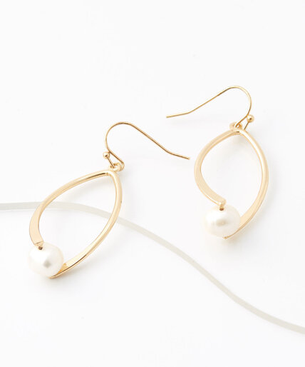 Gold Oval Pearl Drop Earrings Image 1