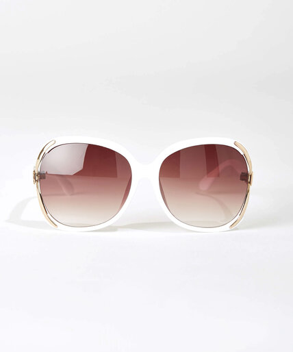 White Frame Sunglasses with Gold Detail Image 1