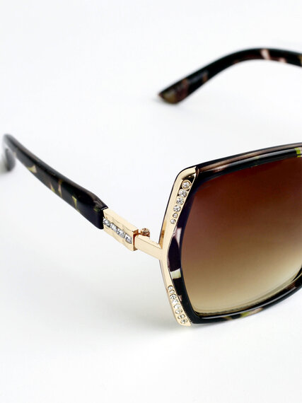 Square Tortoise Sunglasses with Rhinestone Frames Image 3