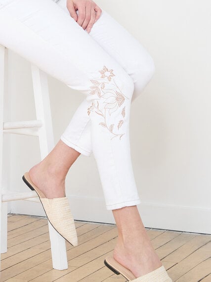 White Embroidered Ankle Jean Image 2