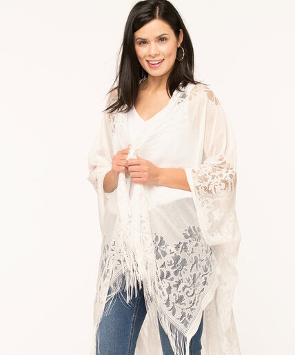 White Lace Fringe Kimono Image 4