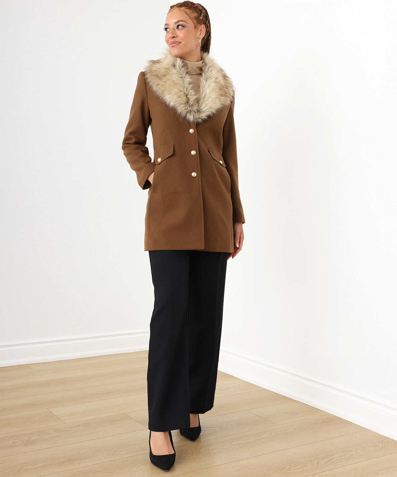 Removable fur collar coat online