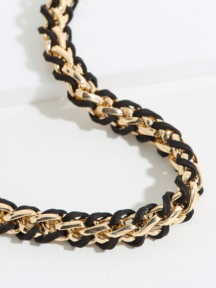 Gold with Black Suede Woven Necklace Image 4