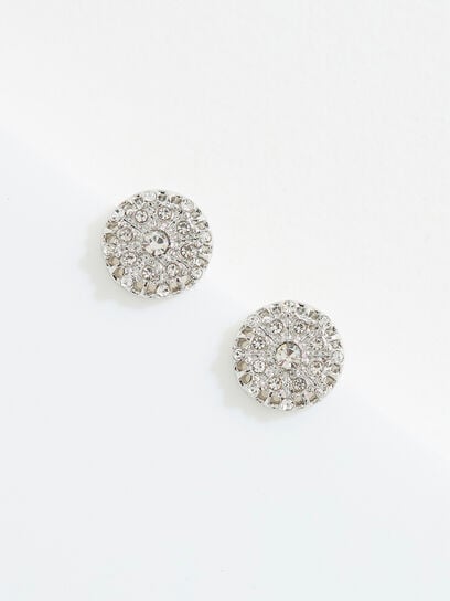 Silver Pave Round Stud Earrings
