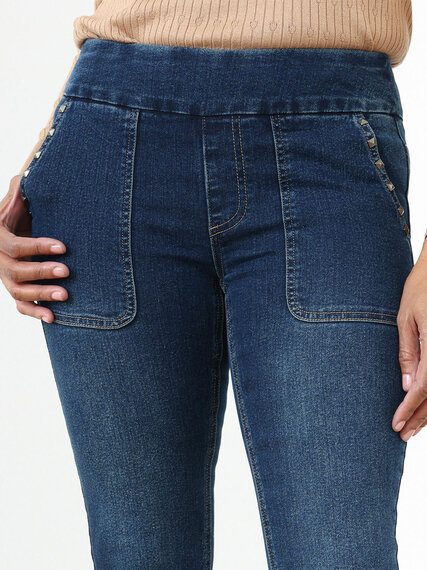 Dark Wash Slim-Leg Pull-On Jeans Image 5