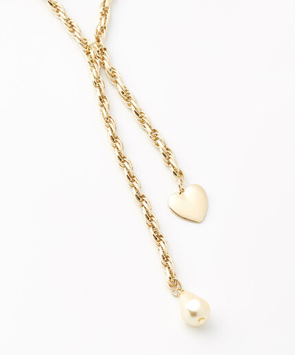 Long Rope Chain with Pearl & Heart Pendant Image 2