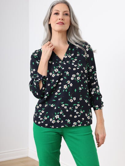 Long Sleeve Collared Blouse in Crepe Fabric
