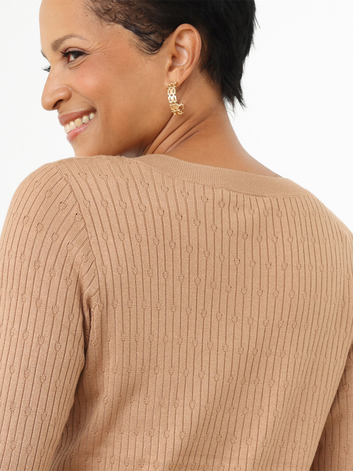Long Sleeve Pointelle Pullover Sweater Cleo 4000009089